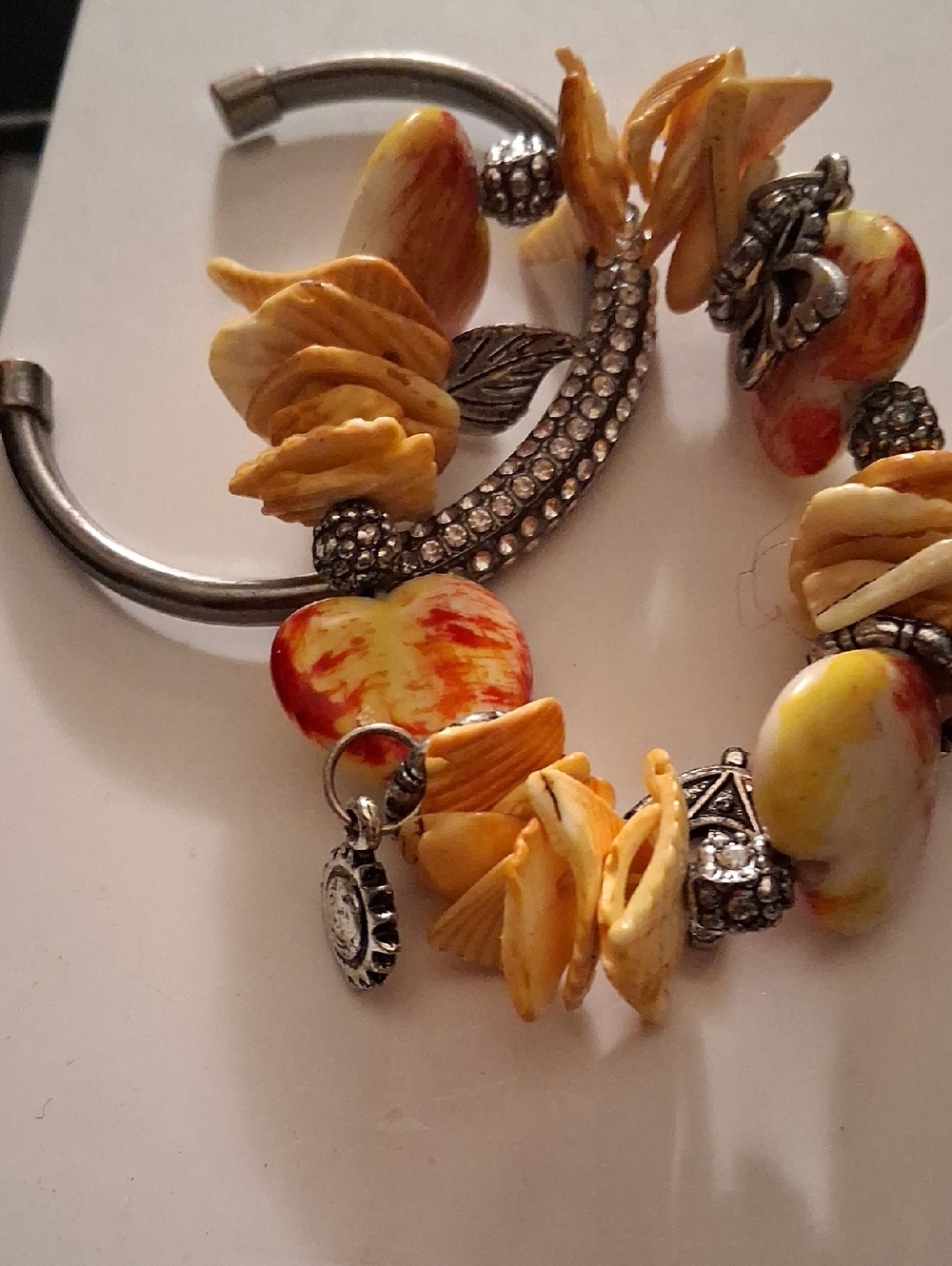 Vintage-Inspired Yellow Orange Beaded Charm Bracelet